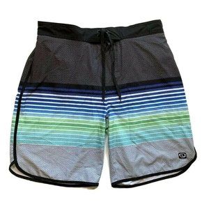 Wave‎ Zone Board Shorts Swim Trunks Men Large Built In Brief Striped Stretch NEW